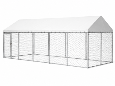 Heavy Duty Outdoor Dog Kennel with Waterproof Roof, 2 Secure Latches, Chain Link Dog Run for Backyard, 20' x 15' x 8'