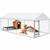 Outdoor Dog Kennel with Adjustable & Rotatable Bowl Rack, Waterproof Cover, and Secure Lock, 19.7' x 7.5' x 5.2'