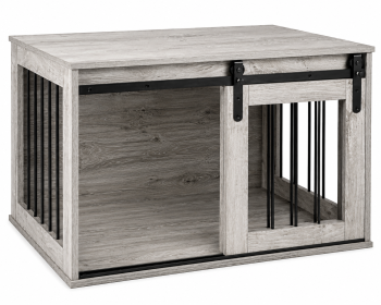 Wooden Dog Crate Furniture with Sliding Barn Door