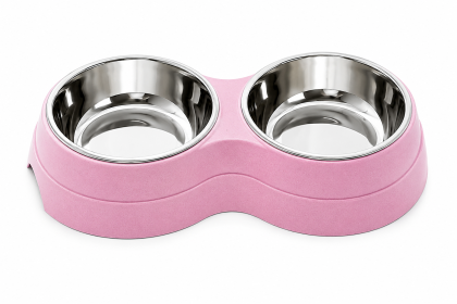 Stainless Steel Double Pet Bowl - Pink