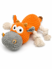 Squeaky Rope Cow Toy - Yellow