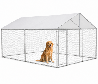 Galvanized Steel Outdoor Dog with Cover, Secure Lock, and Mesh Sidewalls 13' x 13' x 7.5'