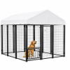 Outdoor Dog Kennel with Roof, Rotating 4-Level Adjustable Bowls 5.9' x 5.9' x 6'