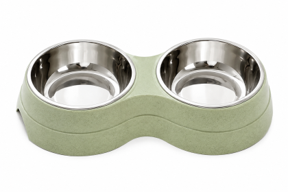Stainless Steel Double Pet Bowl - Green
