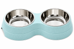 Stainless Steel Double Pet Bowl - Blue