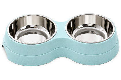 Stainless Steel Double Pet Bowl - Blue