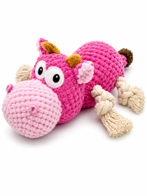 Squeaky Rope Cow Toy - Pink