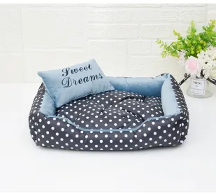 Small Dog Pet Bed with Pillow - Blue