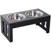 23" Modern Decorative Dog Bone Wooden Heavy Duty Elevated Dog Bowl Feeding Station