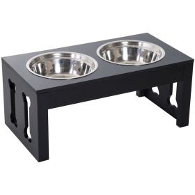 23" Modern Decorative Dog Bone Wooden Heavy Duty Elevated Dog Bowl Feeding Station