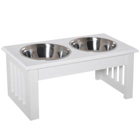 Wooden Dog Feeding Station with 2 Stainless Steel Bowls and Non-Slip Base