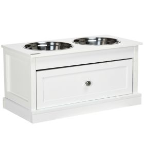 Elevated Dog Bowls Large Dog Feeder Station with 2 Stainless Steel Bowls and Storage Drawer