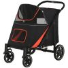 Foldable Stroller with Storage, Smooth Ride with Shock Absorption, Mesh Window & Safety Leash, Black