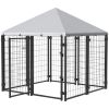 Lockable Dog House Kennel with Water-resistant Roof for Small and Medium Sized Pets, 4.6' x 4.6' x 5'