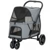 3 Wheel Pet Stroller with Easy One-Click Quick Fold, Mesh Window, and Washable Cushion