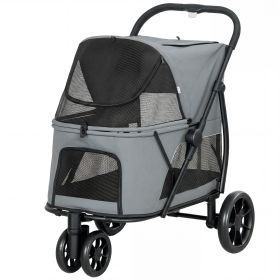3 Wheel Pet Stroller with Easy One-Click Quick Fold, Mesh Window, and Washable Cushion