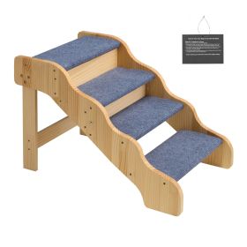Wood 4-Step Dog Stairs 150lbs Load Capacity, Non-Slip Surface