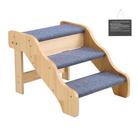 Wood 3-Step Dog Stairs 150lbs Load Capacity, Non-Slip Surface