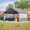 Large Outdoor Dog House Tent with 3-Sided Mesh Windows, Breathable Sun and Rain Cover and Ground Stakes