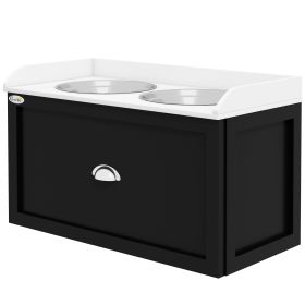 Pet Feeding Station with Storage Black and White