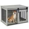 31.5" Dog Crate Furniture with Sliding Barn Door, Wooden Dog Kennel End Table for Indoor Use - Gray