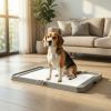Pee Pad Holder Foldable Dog Litter Box with 3 Disposable Pads, 33.9" x 24.4", Gray