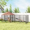 Large Outdoor Dog Kennel with Rotating & Adjustable Height Bowls, Waterproof & UV-Resistant Canopy, 11.3' x 4.7' x 5.1'