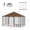 Outside Dog Kennel, 6.9' x 4.6' x 5' Puppy Play Pen with Canopy, Garden Playpen Fence Crate with Rotating Bowl, Black