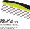 Dog Comb with Stainless Steel Teeth and Non-Slip Grip Handle