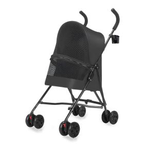 Pet Stroller for Small Dogs Cats with Mesh Ventilation, Lightweight Foldable Design, Cup Holder, Black
