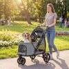3 Wheel Pet Stroller with Easy One-Click Quick Fold, Mesh Window, and Washable Cushion