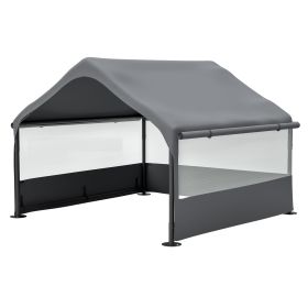 Large Outdoor Dog House Tent with 3-Sided Mesh Windows, Breathable Sun and Rain Cover and Ground Stakes
