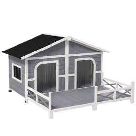Raised Wooden Dog House - Grey