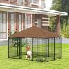 Outside Dog Kennel, 6.9' x 4.6' x 5' Puppy Play Pen with Canopy, Garden Playpen Fence Crate with Rotating Bowl, Black