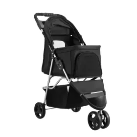 35 lb Weight Capacity Foldable Dog Stroller with Mesh Windows and Cup Holders