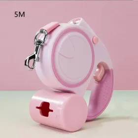 Retractable Dog Leash with Light and Waste Bag Storage - Pink