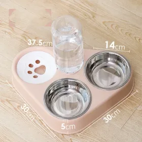 Stainless Steel Double Dog Bowl and Water Dispenser - Pink