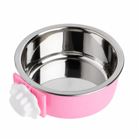 Removable Stainless Steel Hanging Pet Crate Food and Water Bowl (size: Pink)