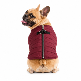 Zip-up Dog Puffer Vest (Color: Burgundy, size: X-Small)