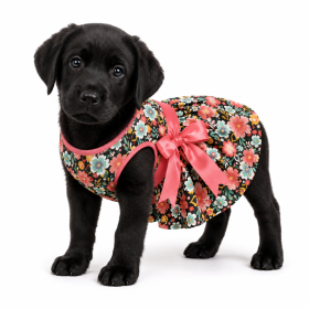 Blooming Blue and Peach Floral Dog Dress with Matching Leash (Product Size: XS)