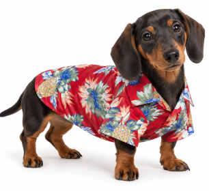 Hawaiian Beach Camp Shirt (colour: Pineapple shirt wine red, size: XS (about 2-3 kg pet))