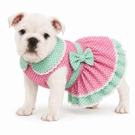 Polka Dot and Lace Dress with Matching Leash (Product Size: XS)