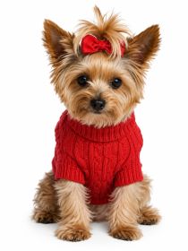 Combed Cotton Cable Knit Dog Sweater (Color: Fiery Red, size: XX-Small)