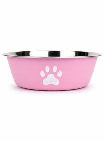 Stainless Steel Non-Slip Dog Bowl - Pink (Product Size: S)