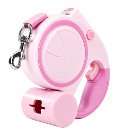 Traction Leash with Light and Waste Bag Storage (Product Color: Pink, Product Size: S)