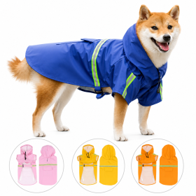 Pet raincoat for large and small dog; PU waterproof big dog raincoat; outdoor reflective dog raincoat (Product Color: Blue, size: S)