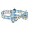 Cotton Alloy Buckle Bowtie Collar - Blue