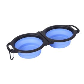 Rubber Folding Dog Food and Water Bowl (Color: Blue)