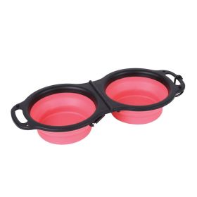 Rubber Folding Dog Food and Water Bowl (Color: Red)