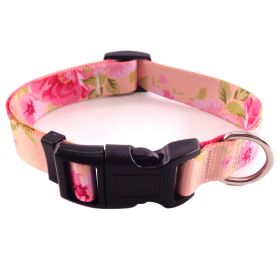 Digital printing Pet collar Bohemian collar Ethnic dog collar (Color: Pink roses, size: Collar S)